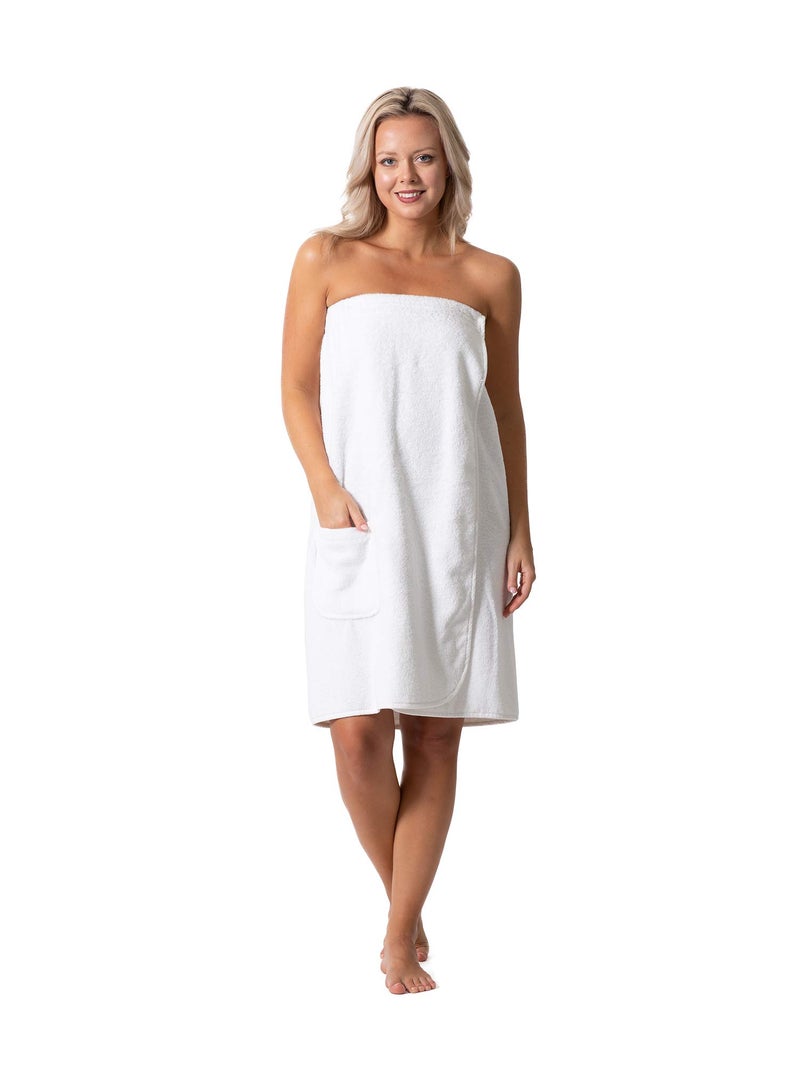 Robe Direct Womenâ€™s Terry Cloth Spa and Bath Towel Wrap with Adjustable Closure & Elastic Top (White, Medium) - Image 4